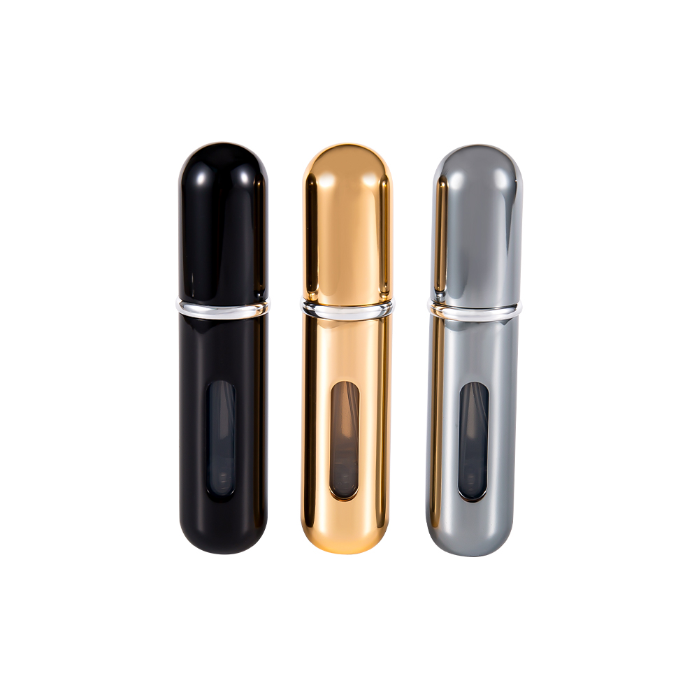 5 ml:n pyöreäpohjainen täyttöhajuvesipullo, alumiini, muokattava väri ja logo