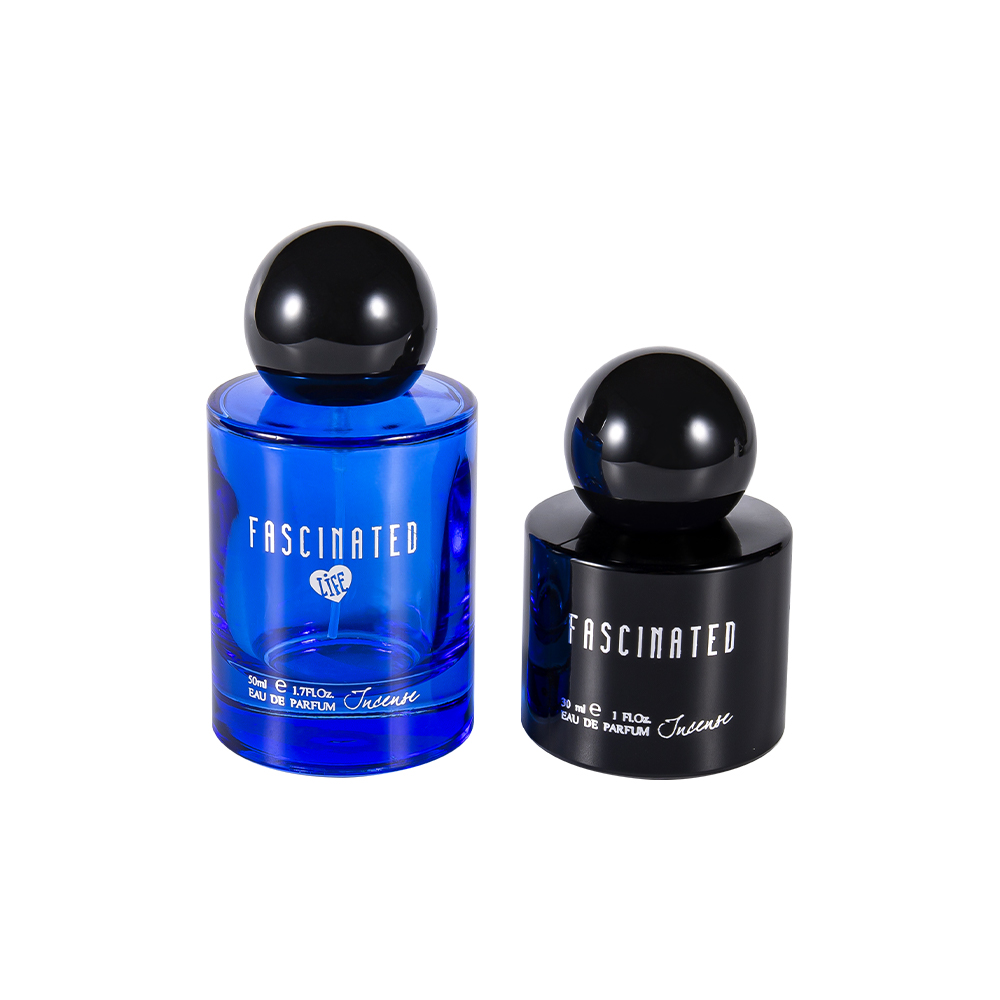 GC4749-WJ2537 50 ml:n sylinterimäinen päällystetty kultafoliolasihajuvesipullo, jossa pallomainen ABS PP -muovikorkki