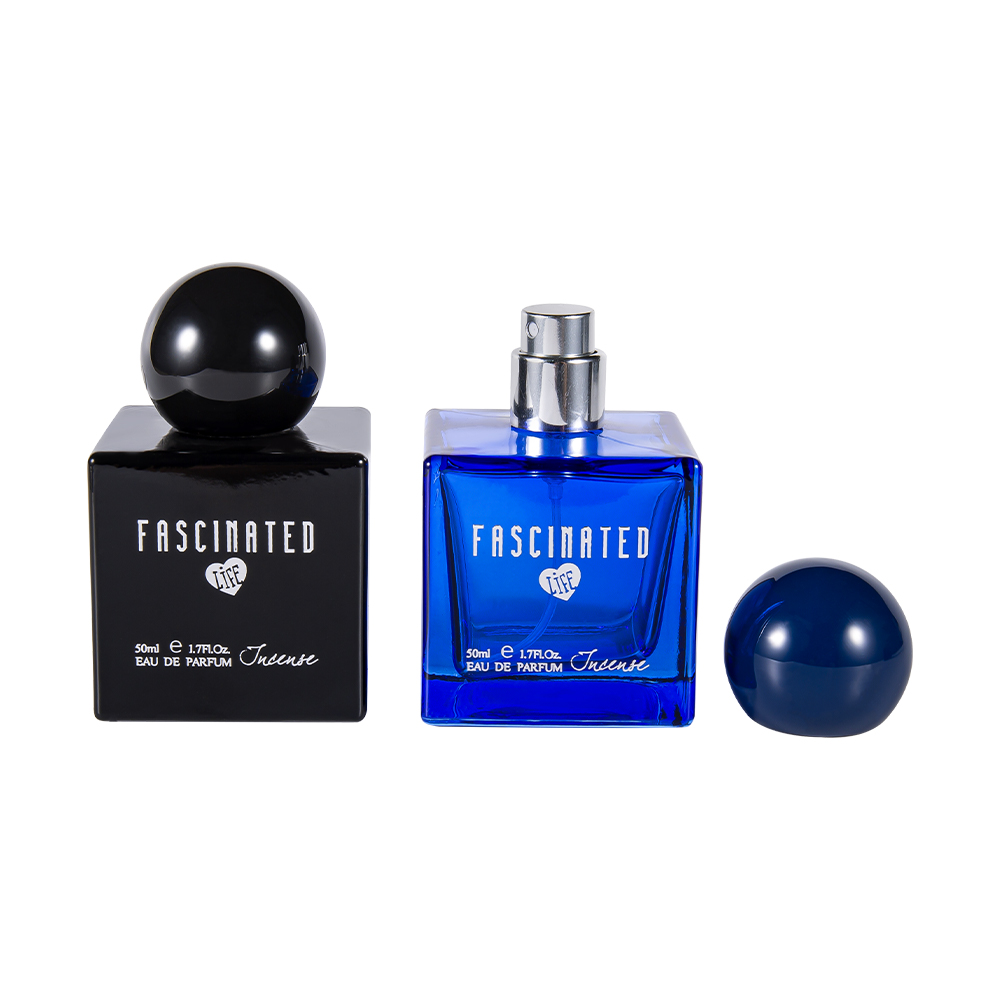 KY145-WJ2537 50 ml Cube väripainettu lasihajuvesipullo pallomaisella UV-muovikorkilla