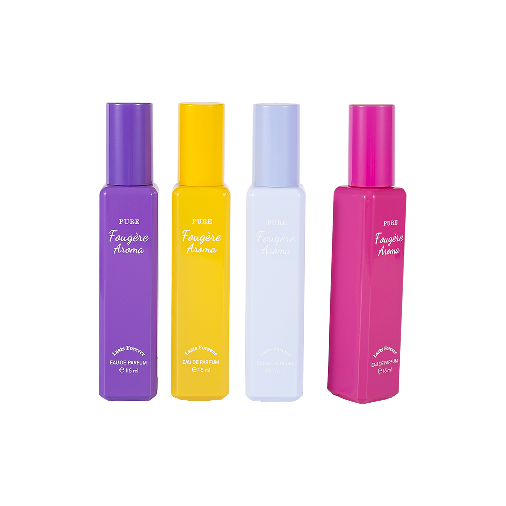 GC4222-WJ2369 15 ml:n pieni tilavuus päällystetty lasinen hajuvesipullo värikkäällä PP-muovikorkilla