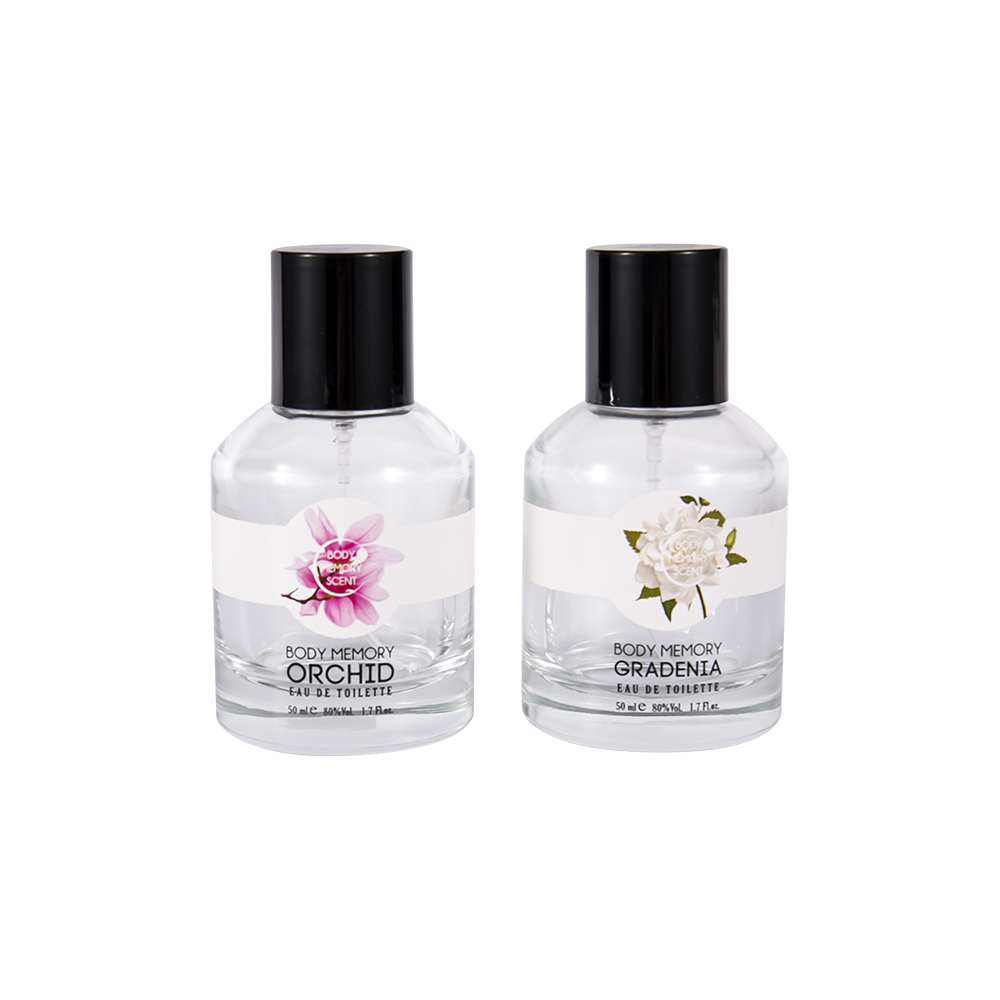 GC4815-WJ2531 50 ml kirkas lasi hajuvesipullo mustalla PP muovikorkilla