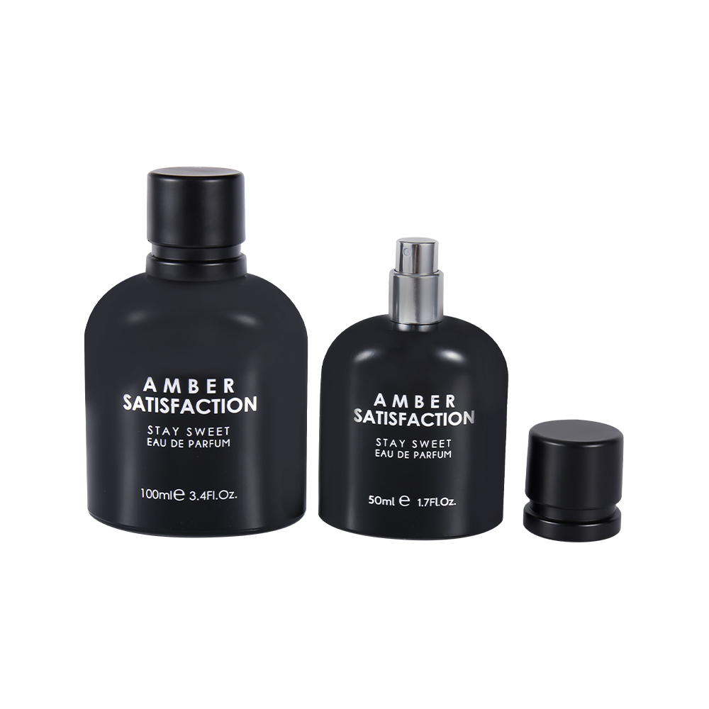 GC3849-WJ176 50 ml väripäällystetty kirkkaan musta painettu lasinen hajuvesipullo ABS PP muovikorkilla