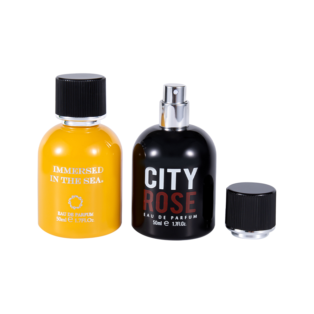 GC4464-WJ2339 50 ml upouusi koristeellinen lasinen hajuvesipullo mustalla hajuvesikorkilla